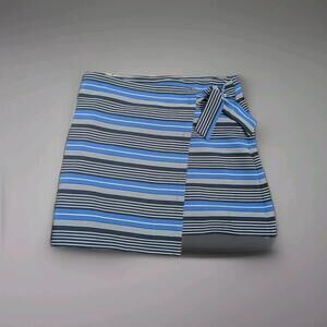 Loft Plus Skirt Womens Size Large Blue Black Stripe Faux Wrap Tie Knot Waist